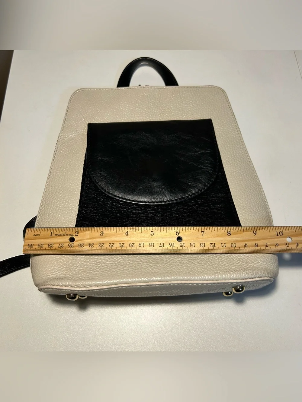 Divina Firenze Leather Convertible Backpack Crossbody Black White Minimal